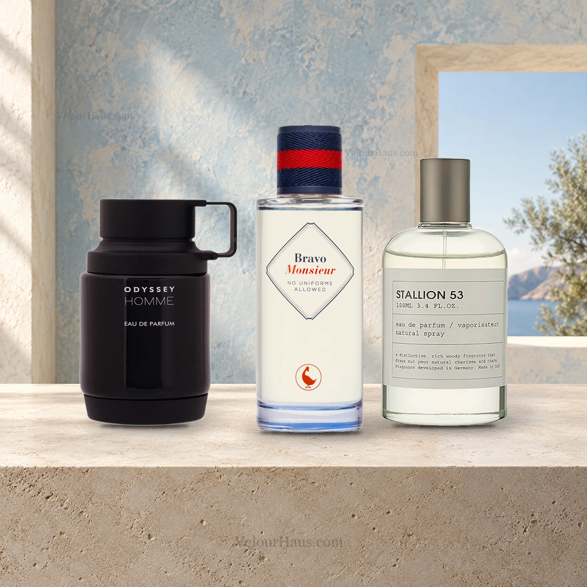 Combo Caza Tesoros: Bravo Monsieur No Uniforms Allowed El Ganso, Stallion 53 Emper y Odyssey Homme Black de Armaf. Perfumes originales en Guatemala.