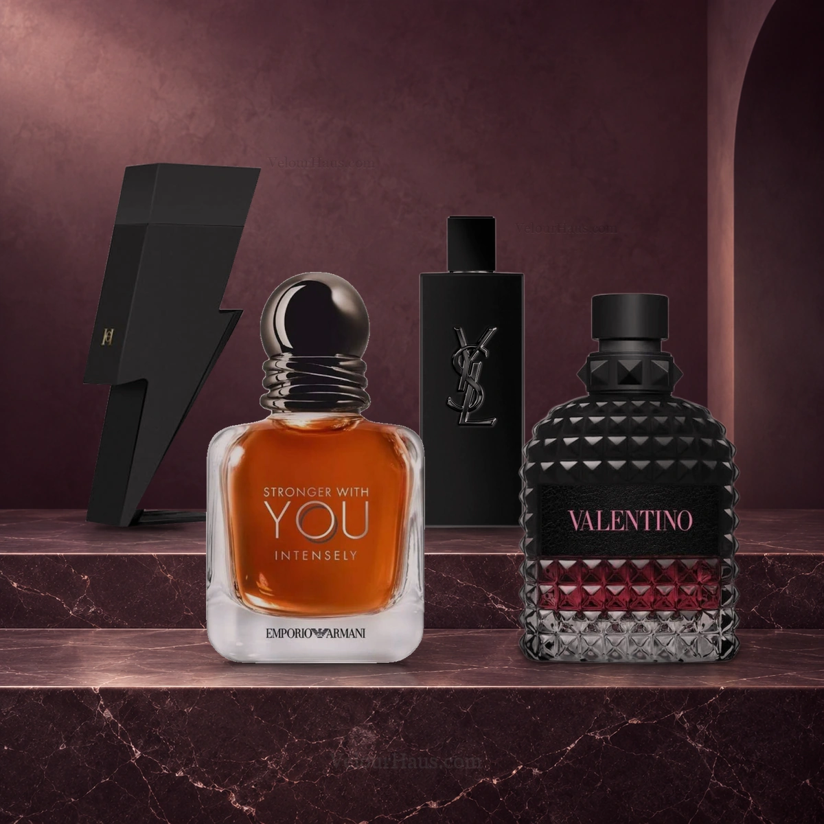 Combo Cita Perfecta: Stronger With You Intensely de Armani, Valentino Uomo Born in Roma Intense y Bad Boy Le Parfum Carolina Herrera y más. Perfumes originales en Guatemala.
