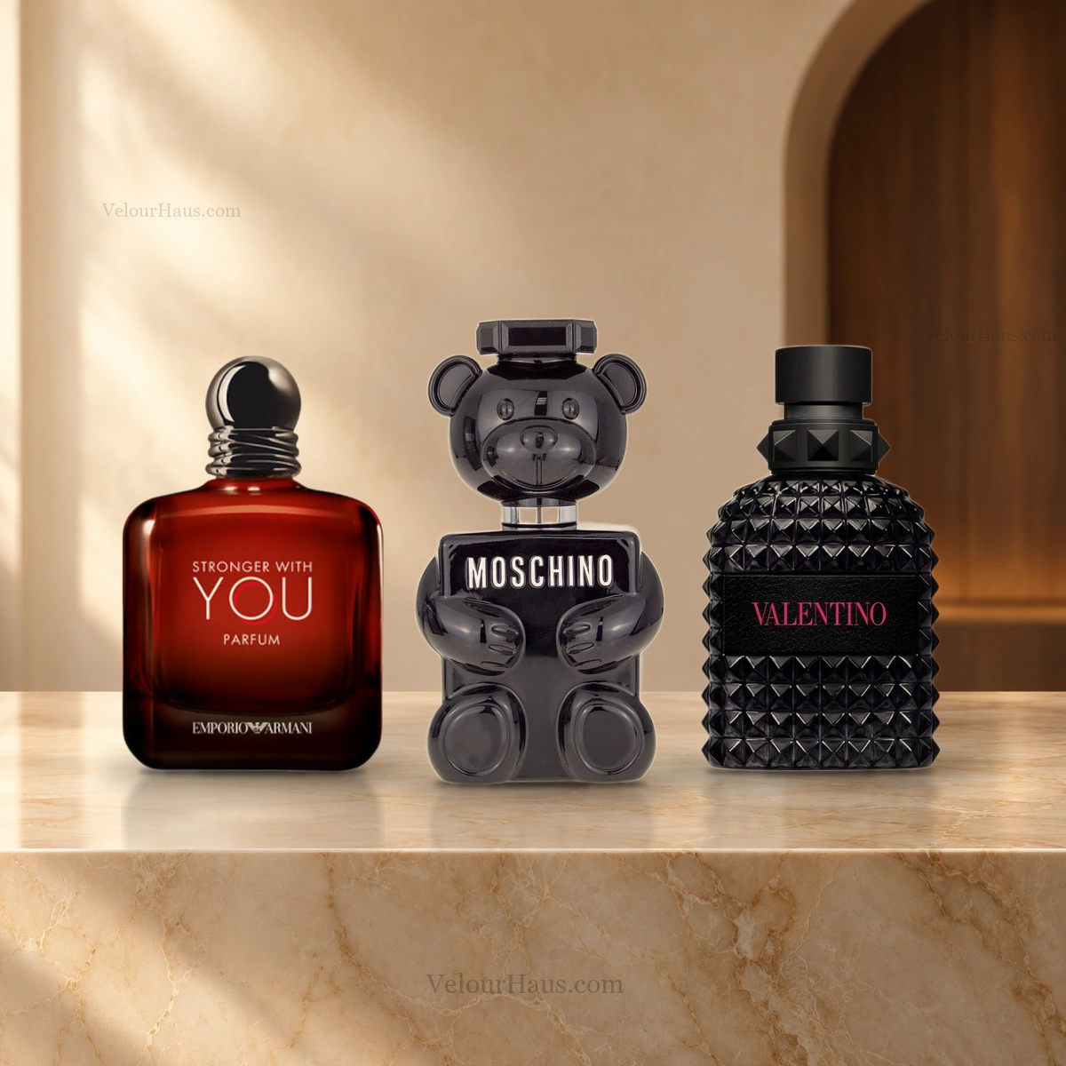 Combo Golosos Premium: Valentino Uomo Born in Roma Extradose, Stronger With You Parfum Armani y Toy Boy Moschino. Perfumes originales en Guatemala.