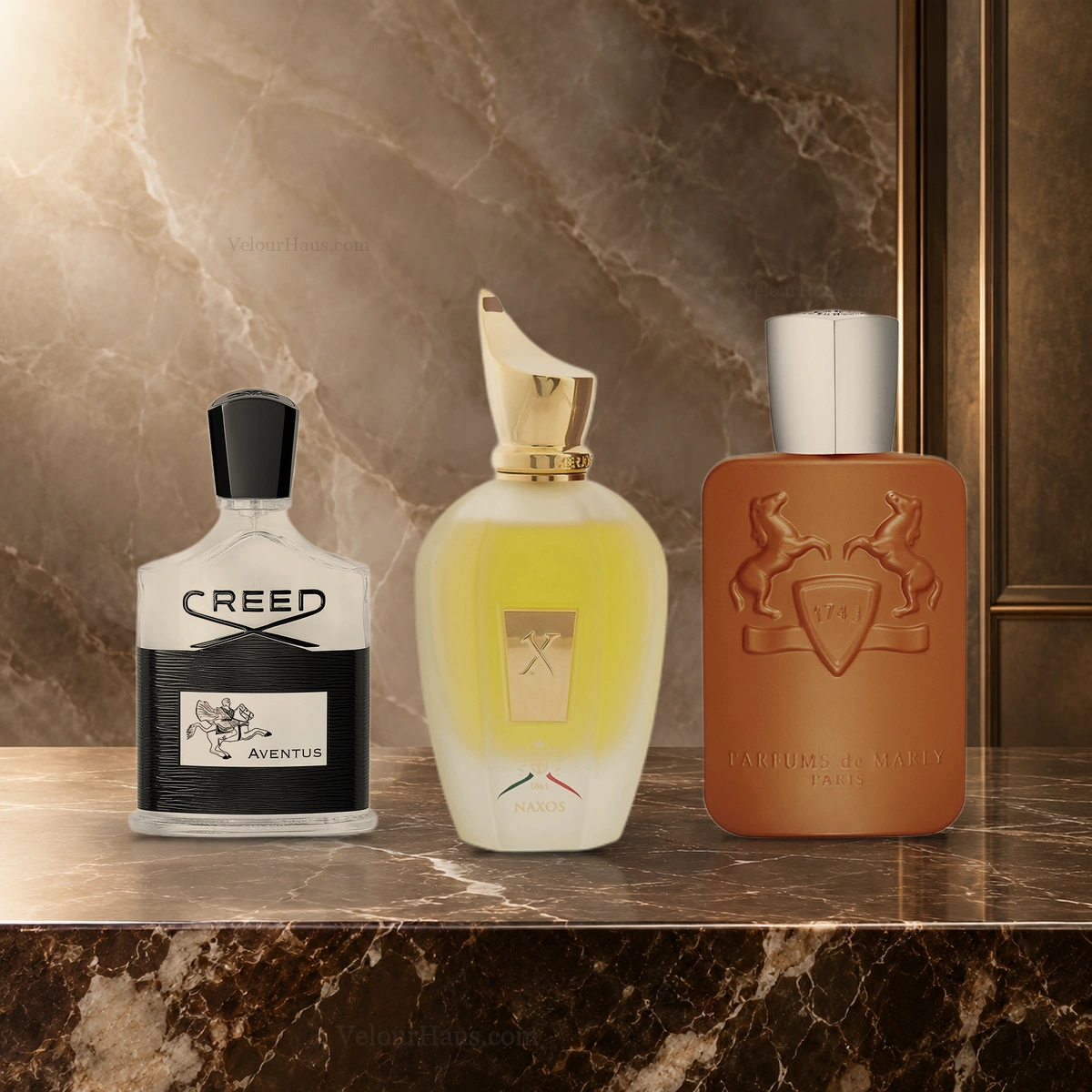 Combo Leyendas: Creed Aventus, Naxos Xerjoff y Althaïr Parfums de Marly. Perfumes originales en Guatemala.