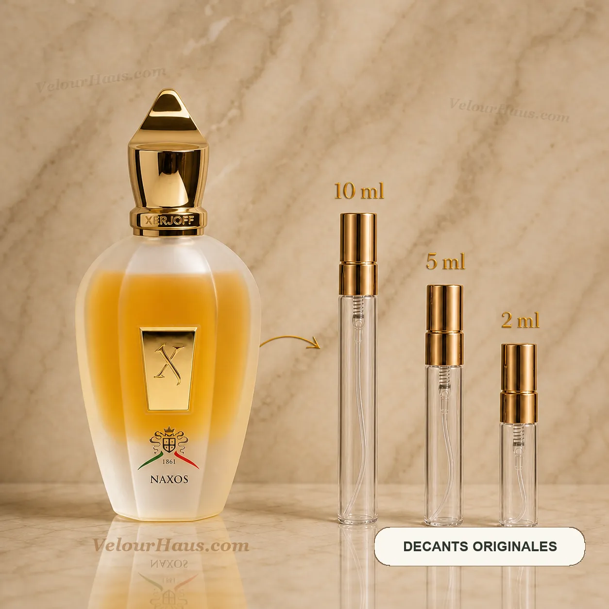 Naxos Xerjoff con frasco de origen y decants de 10 ml, 5 ml y 2 ml