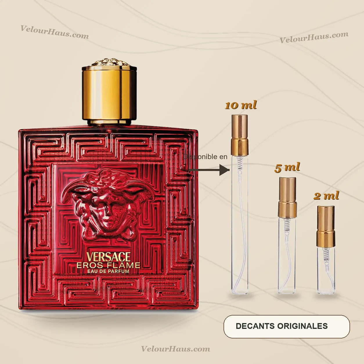 Eros Flame EDP de Versace con frasco de origen y decants de 10 ml, 5 ml y 2 ml