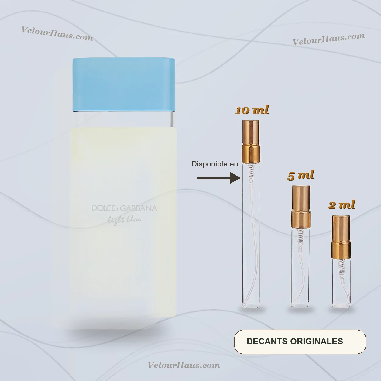 Light Blue de Dolce & Gabbana con frasco de origen y decants de 10 ml, 5 ml y 2 ml