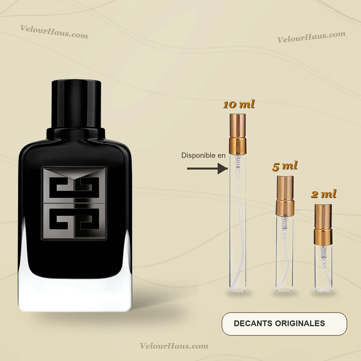 Gentleman Society Eau de Parfum Extrême de Givenchy con frasco de origen y decants de 10 ml, 5 ml y 2 ml