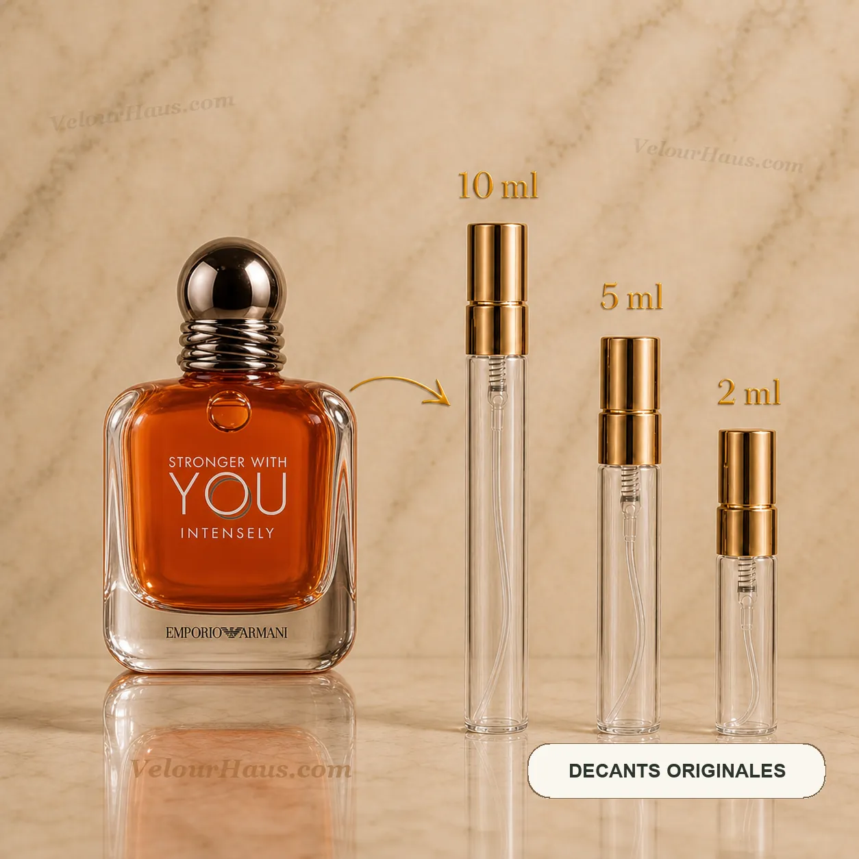 Stronger With You Intensely de Armani con frasco de origen y decants de 10 ml, 5 ml y 2 ml