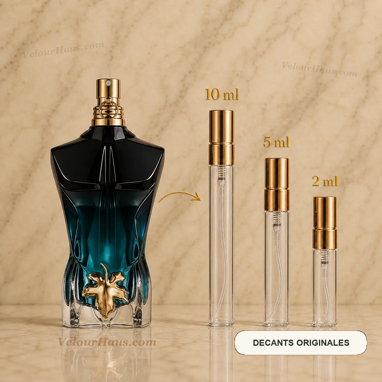Le Beau Le Parfum Jean Paul Gaultier con frasco de origen y decants de 10 ml, 5 ml y 2 ml
