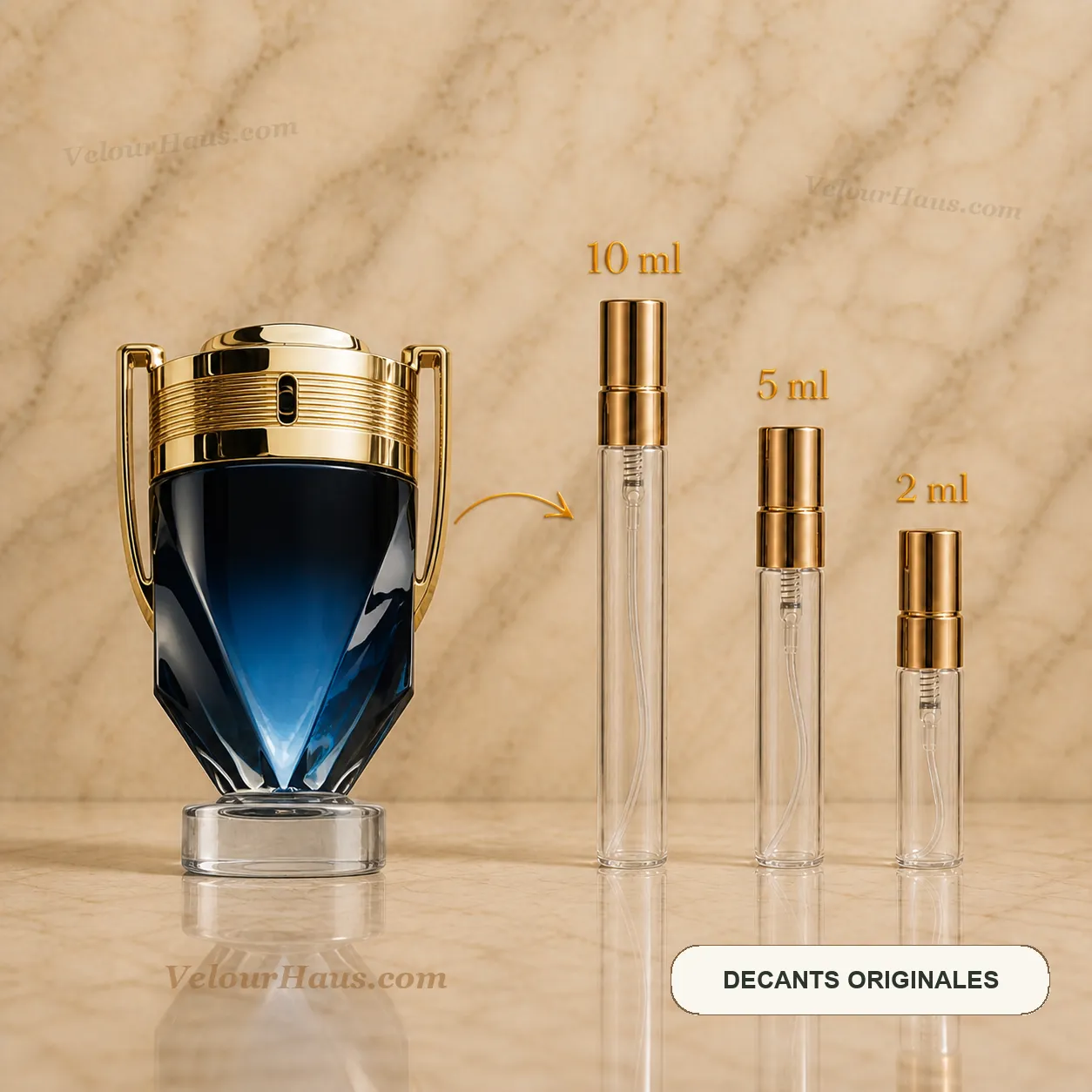 Invictus Parfum de Rabanne con frasco de origen y decants de 10 ml, 5 ml y 2 ml