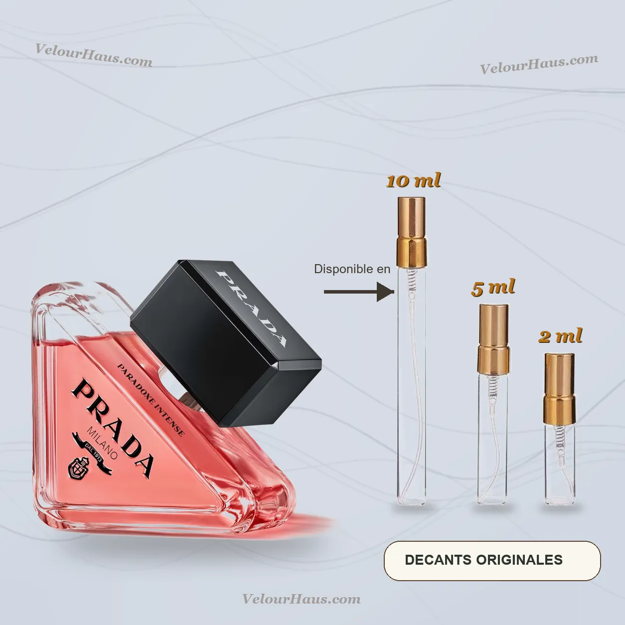 Paradoxe Intense de Prada con frasco de origen y decants de 10 ml, 5 ml y 2 ml