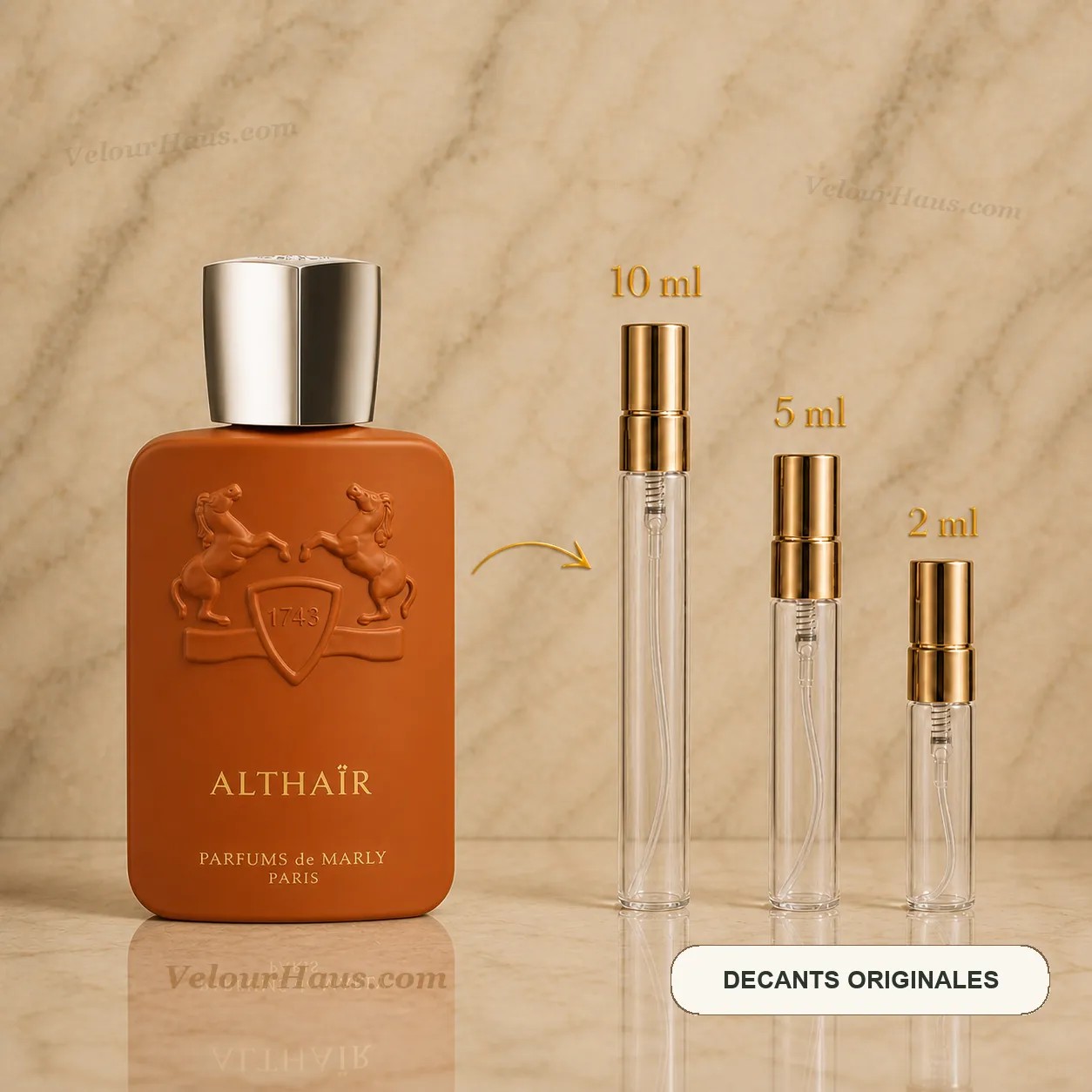 Althaïr Parfums de Marly con frasco de origen y decants de 10 ml, 5 ml y 2 ml