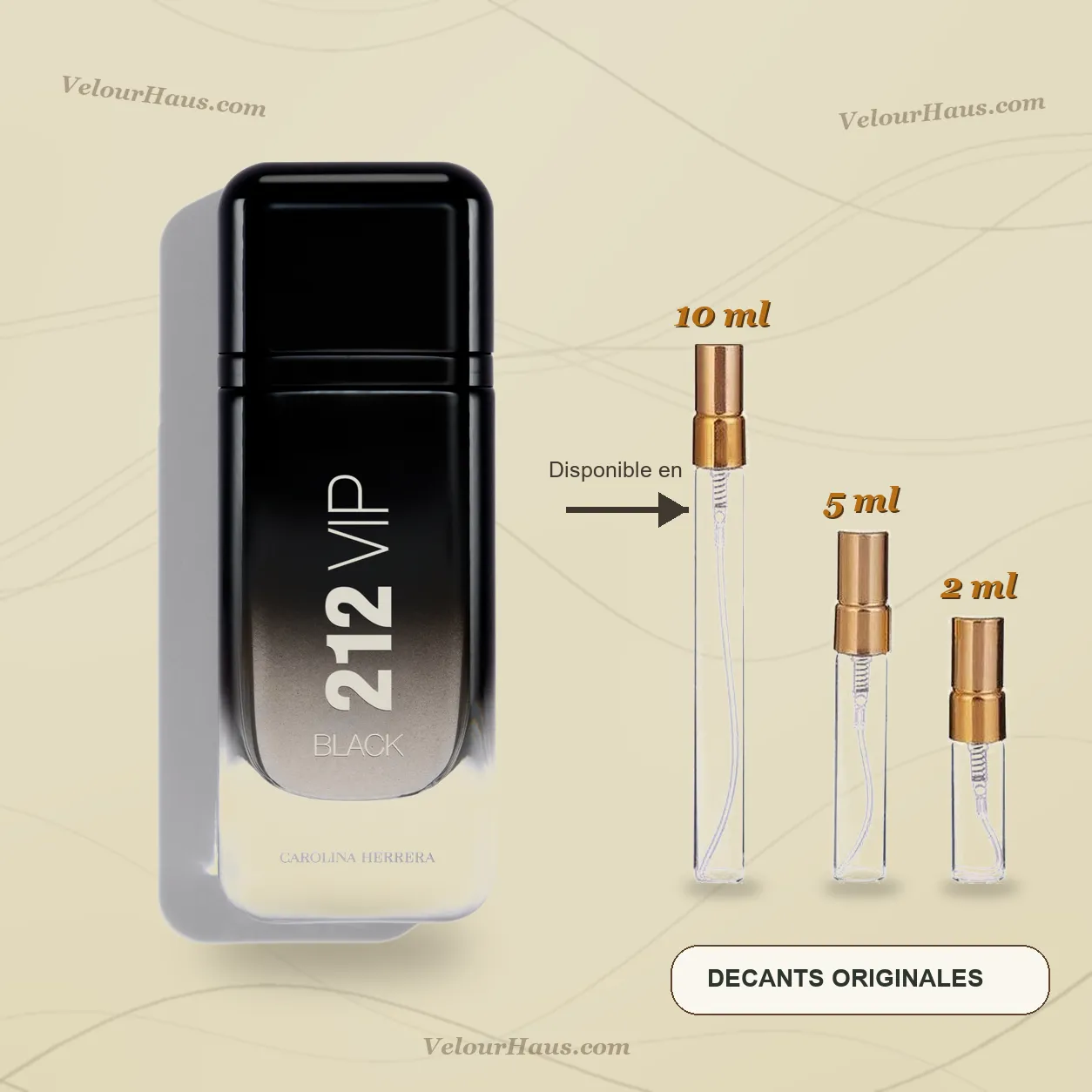212 VIP Black Carolina Herrera con frasco de origen y decants de 10 ml, 5 ml y 2 ml