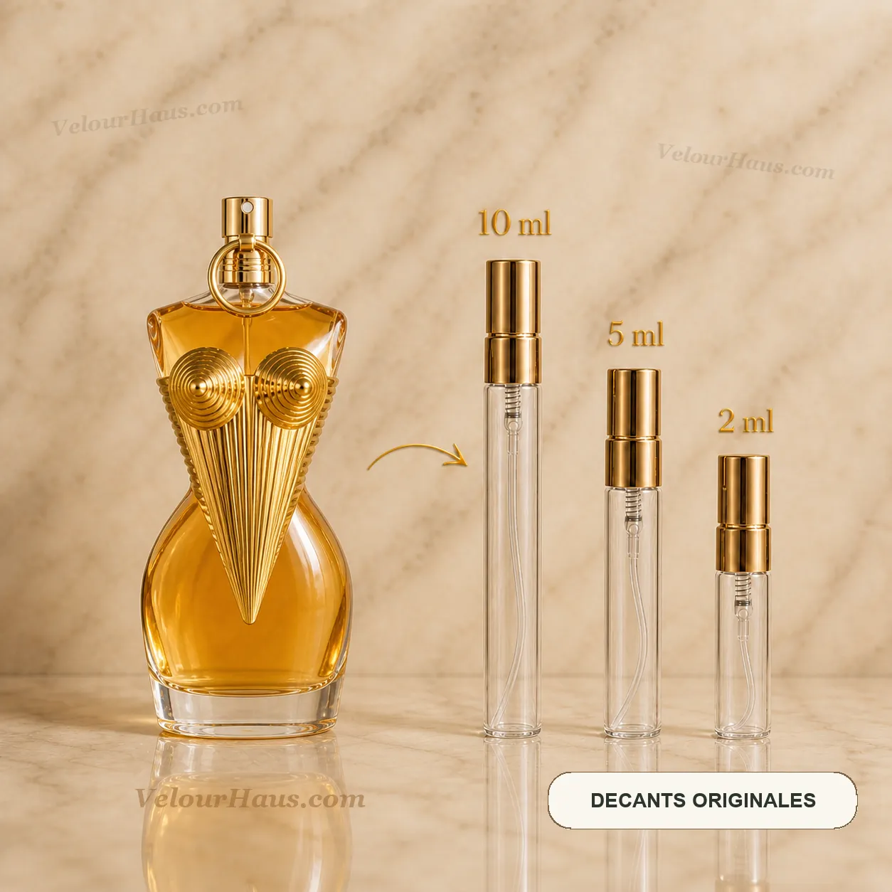 Divine Le Parfum JPG con frasco de origen y decants de 10 ml, 5 ml y 2 ml
