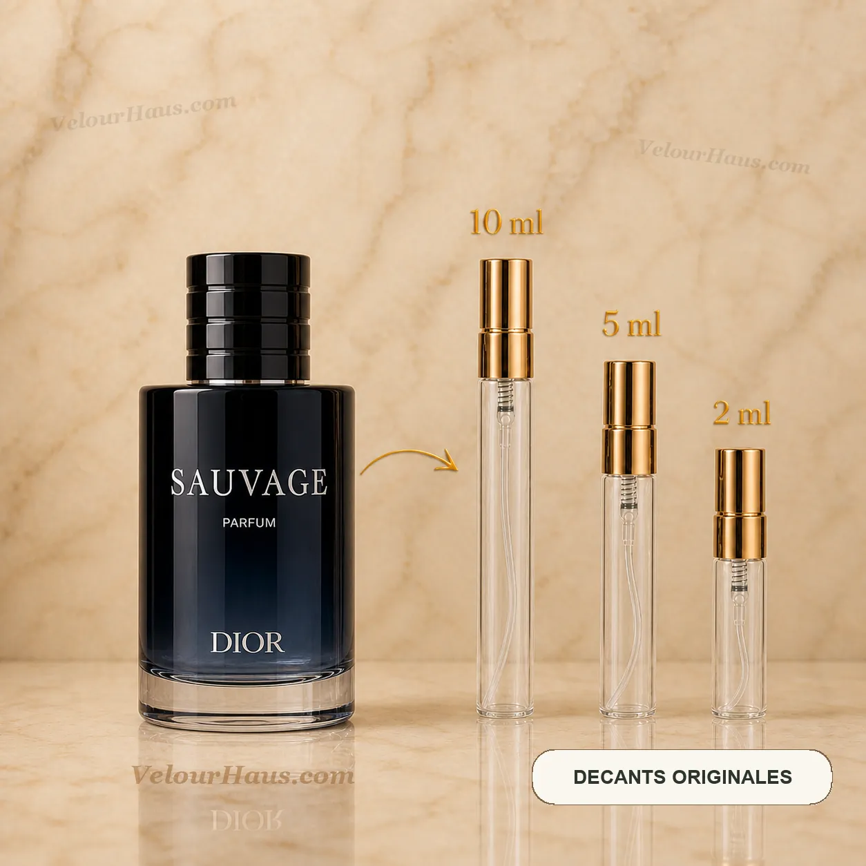 Sauvage Parfum de Dior con frasco de origen y decants de 10 ml, 5 ml y 2 ml