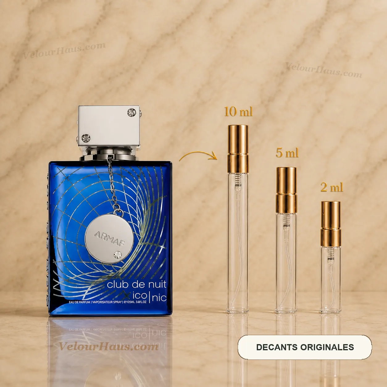 Club de Nuit Blue Iconic de Armaf con frasco de origen y decants de 10 ml, 5 ml y 2 ml
