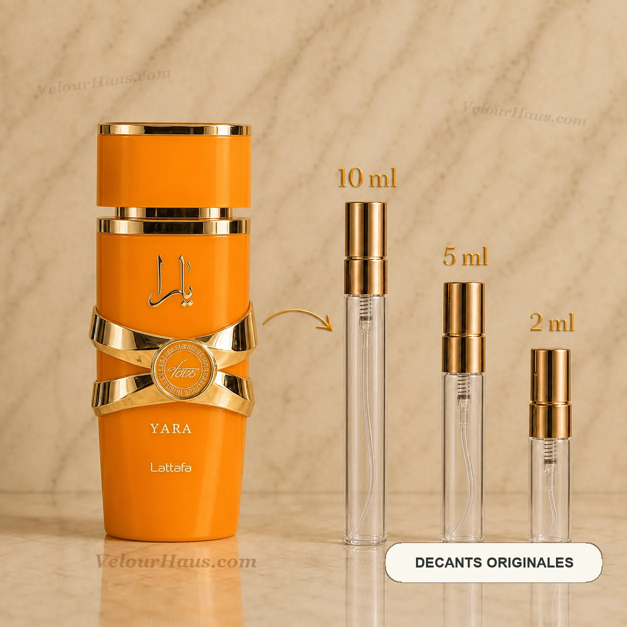 Yara Tous de Lattafa con frasco de origen y decants de 10 ml, 5 ml y 2 ml