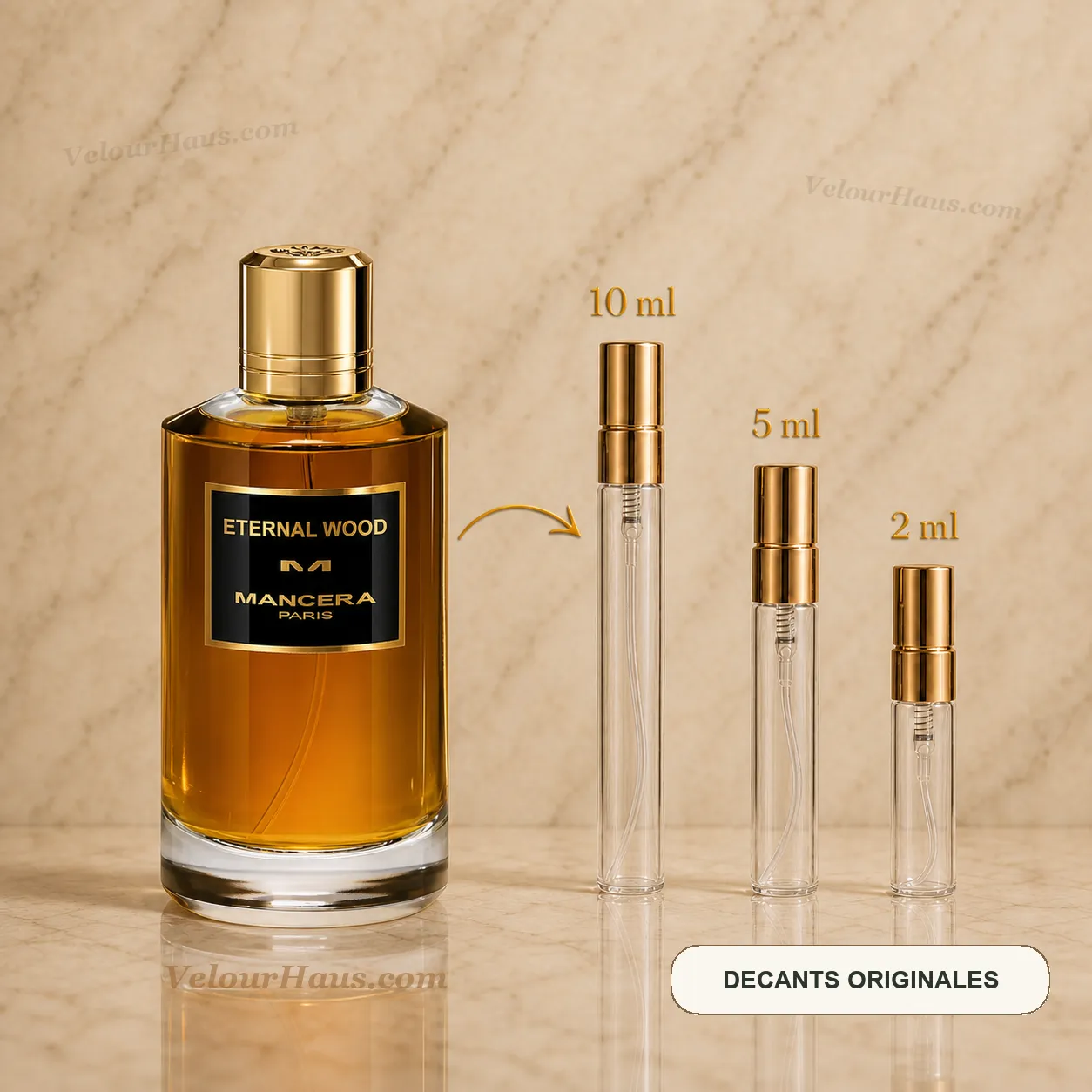 Mancera Eternal Wood EDP con frasco de origen y decants de 10 ml, 5 ml y 2 ml