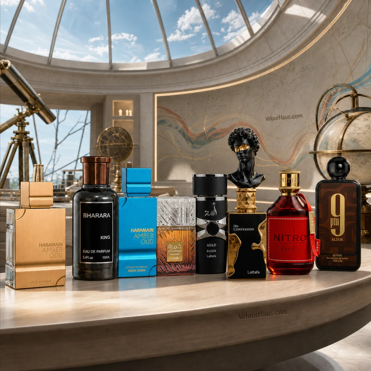 Combo Árabe Completo: Amber Oud Gold Edition Al Haramain, Bharara King y Aqua Dubai Al Haramain y más. Perfumes originales en Guatemala.
