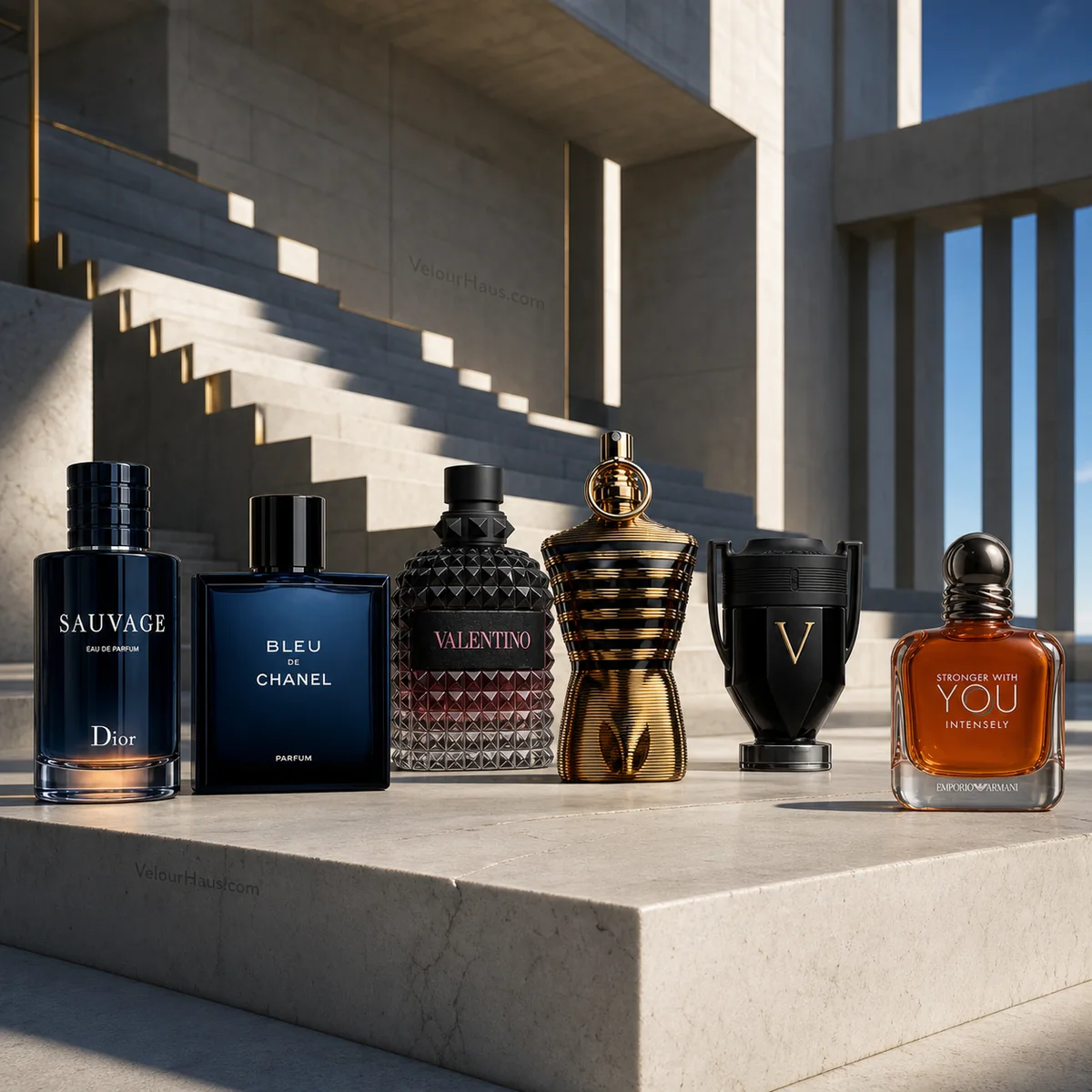 Combo Diseñador Titán: Sauvage EDP de Dior, Bleu de Chanel Parfum y Valentino Uomo Born in Roma Intense y más. Perfumes originales en Guatemala.