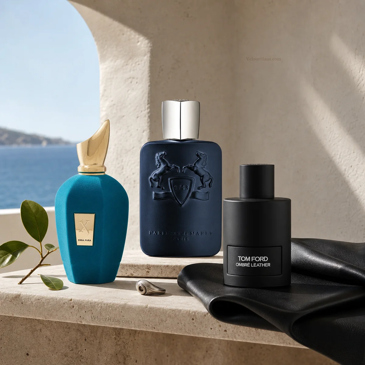 Combo Nicho Esencial: Erba Pura Xerjoff, Layton Parfums de Marly y Ombré Leather Tom Ford. Perfumes originales en Guatemala.