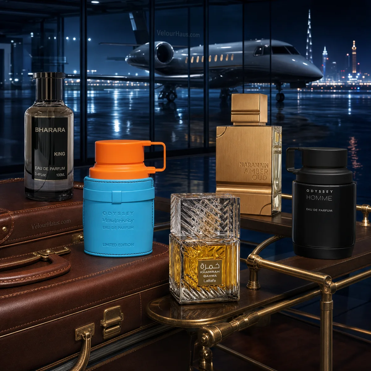 Combo Noche Árabe: Bharara King, Odyssey Mandarin Sky de Armaf y Khamrah Qahwa de Lattafa y más. Perfumes originales en Guatemala.